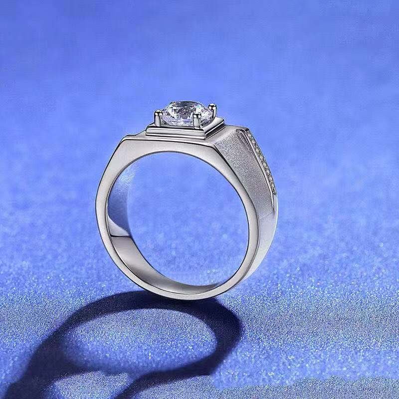 1 Carat Men’s Moissanite Ring, Square Solitaire Wedding Ring, Adjustable Size – view 2