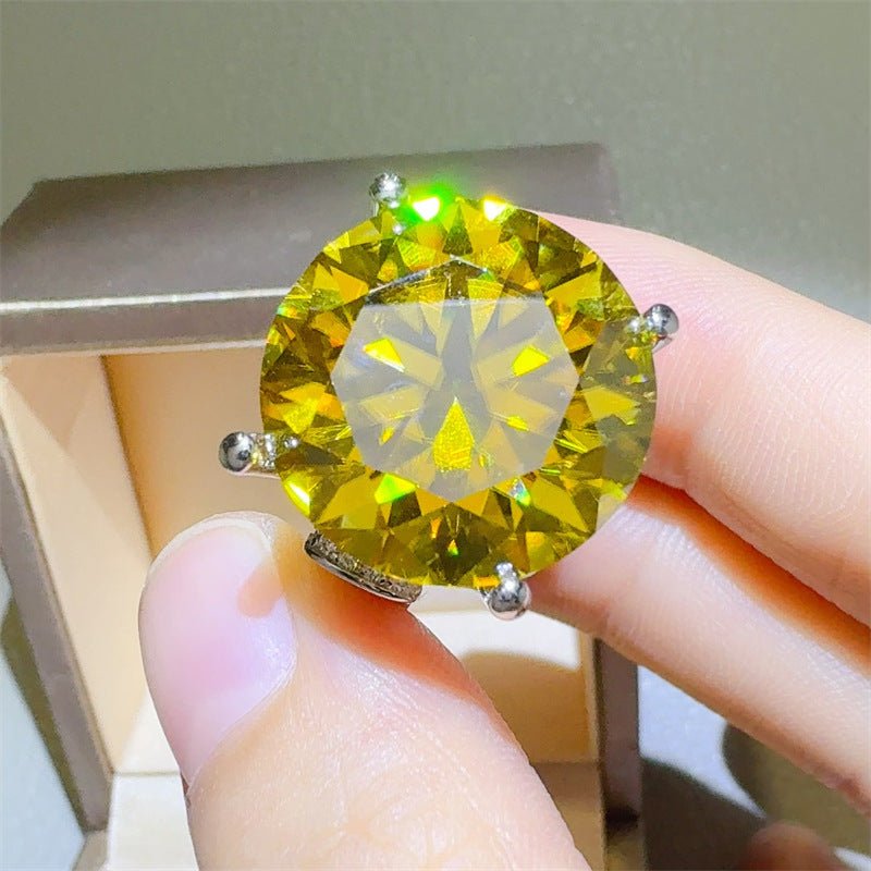 20 Carat Yellow Moissanite Ring for Women, Round Solitaire Engagement Style Ring – view 2