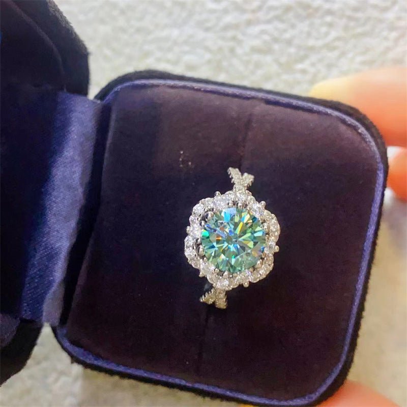 Moissanite Halo Ring, Round Cut Green Cluster, 1ct/2ct, Size 9-19 – view 2