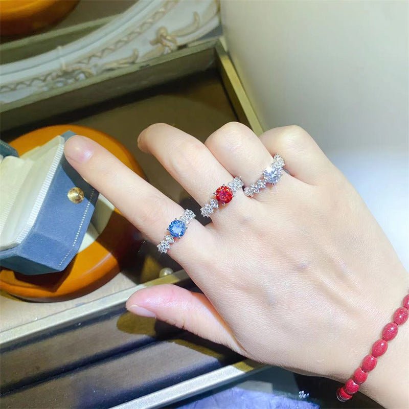 1 Carat Moissanite Ring for Women, Round Center Stone U-Shape Ring in White, Blue or Red – view 2