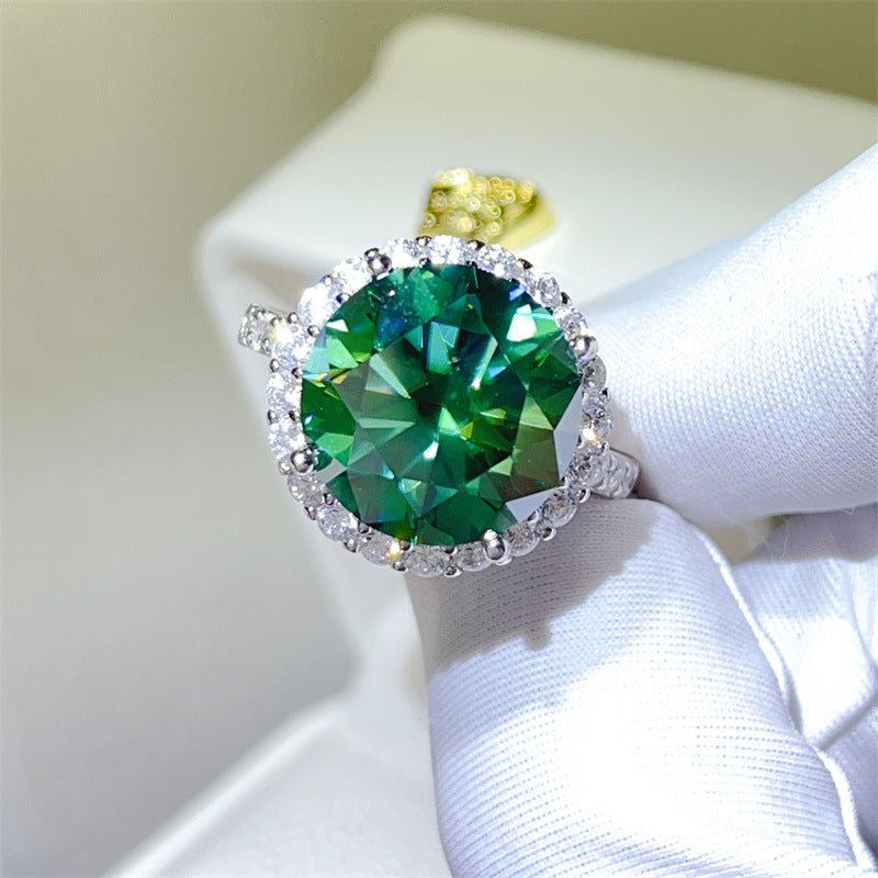 Green Moissanite Halo Ring for Women, 5 Carat Round Statement Engagement Ring – view 2