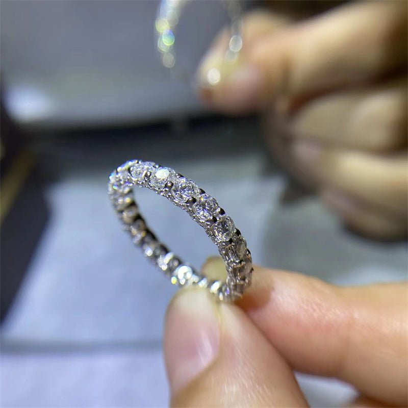 Moissanite Full Eternity Ring, Polished Stackable Band, Wedding Promise Engagement Ring – view 2