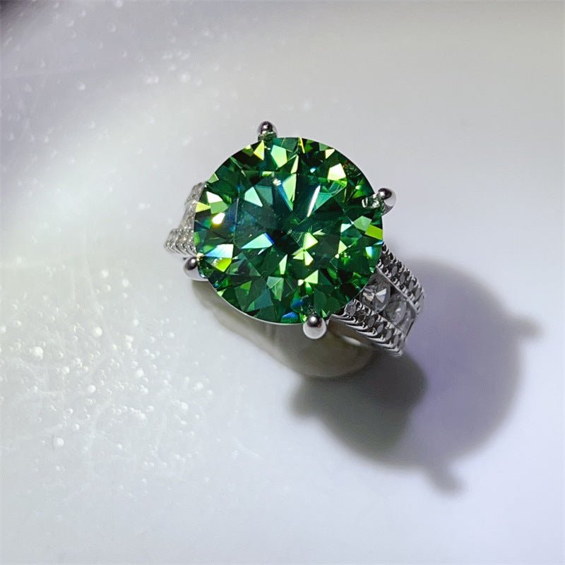 10 Carat Moissanite Ring with Triple Row Pavé Band, Round Statement Engagement Ring – view 8