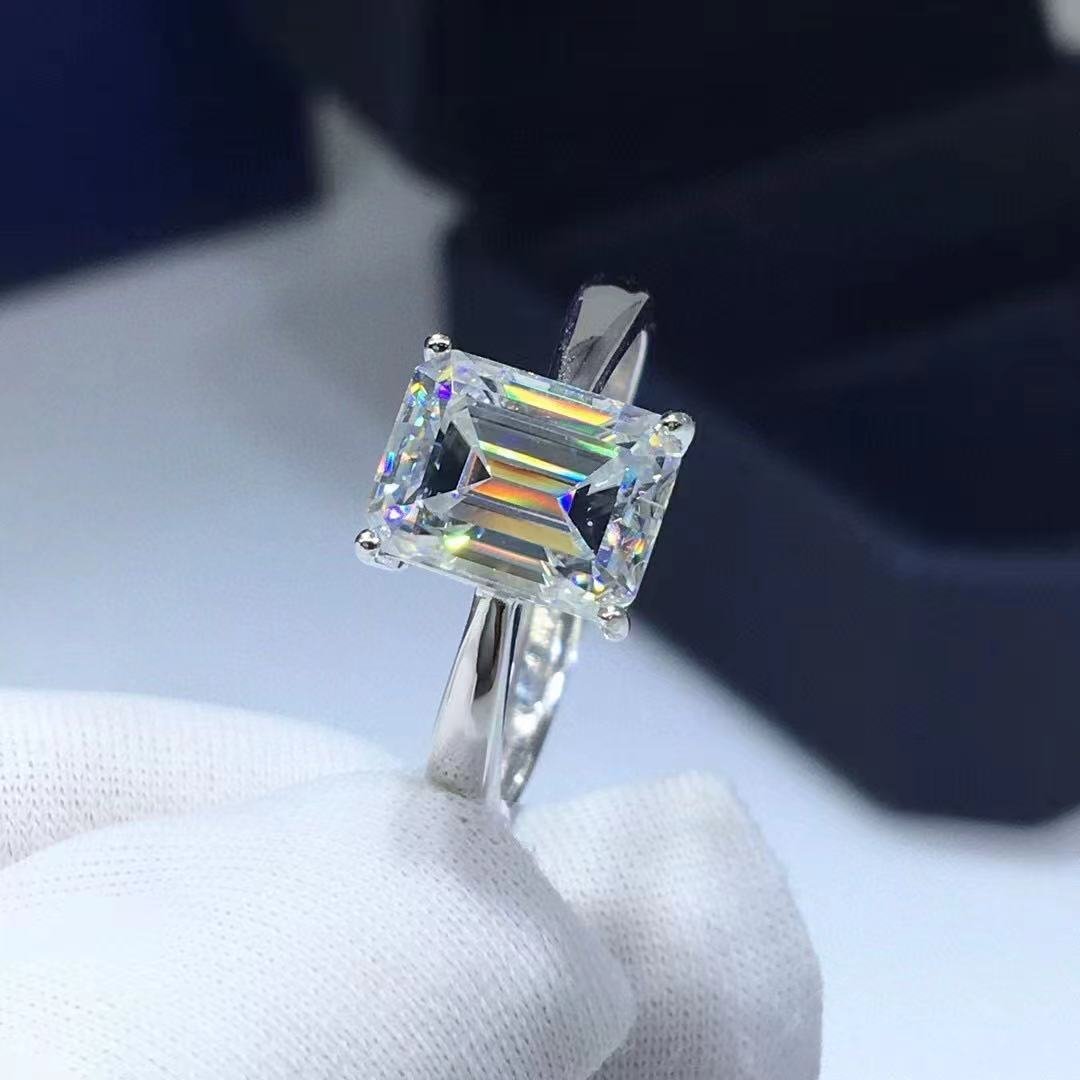Emerald Cut Moissanite Solitaire Ring, Adjustable Engagement Ring for Women – view 2