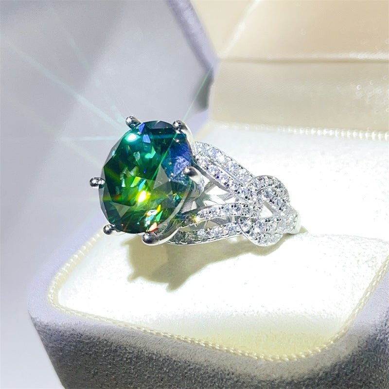 10 Carat Green Moissanite Ring for Women, Round Cut Engagement Ring with Side Accents – view 2