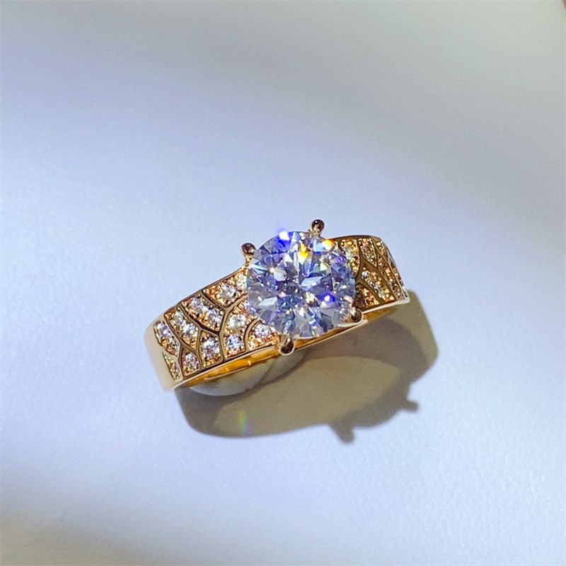 Moissanite Ring for Women, Round Cut Engagement Ring with Pavé Band – view 2
