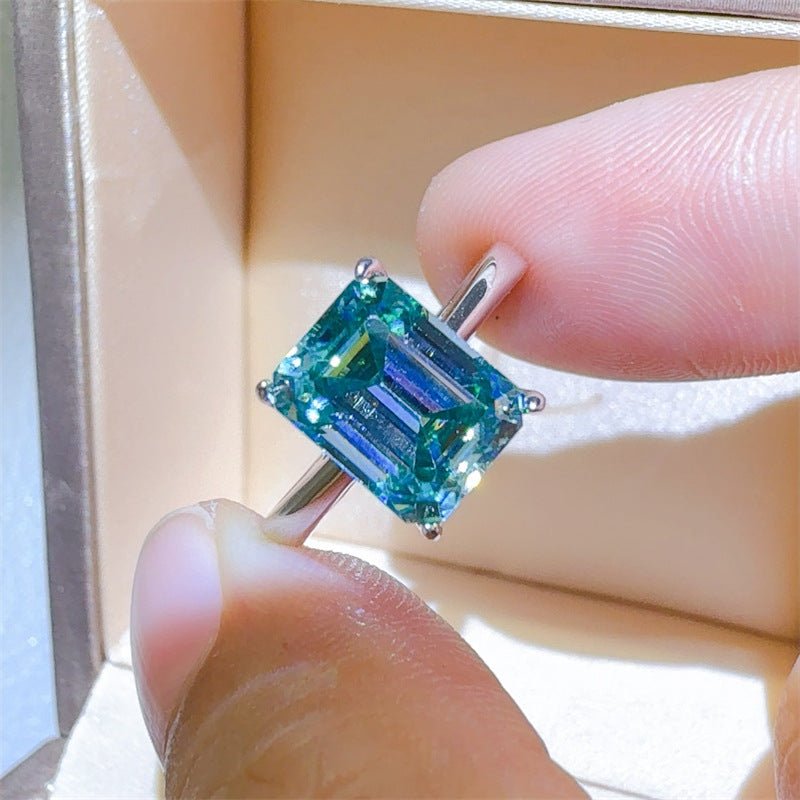 Mint Green Moissanite Ring for Women, Emerald Cut Solitaire Engagement Ring, 1 Carat 2 Carat 3 Carat 5 Carat – view 2