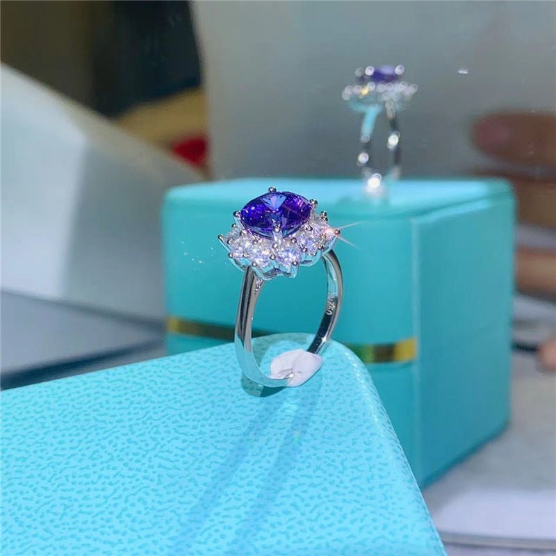 Purple Moissanite Halo Ring for Women, Oval Cut Promise & Engagement Ring, Gift for Her – view 2