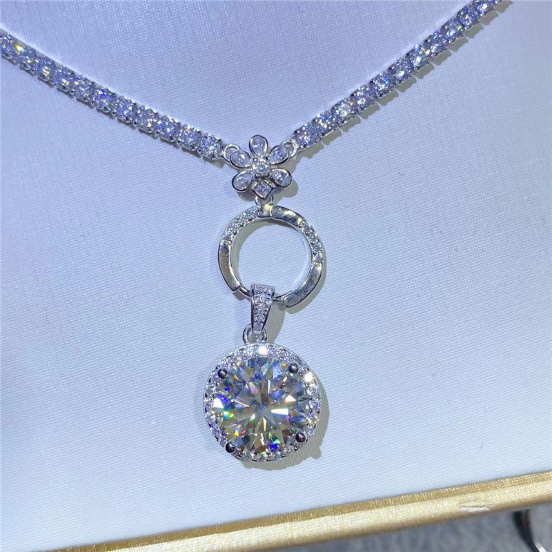 18K Gold Moissanite Pendant Necklace with Tennis Chain, Modern Minimal Drop Necklace – view 2