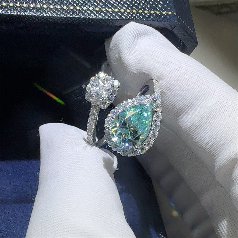 Green Pear Moissanite Ring for Women, 2 Carat VVS1 Halo Open Ring – view 2