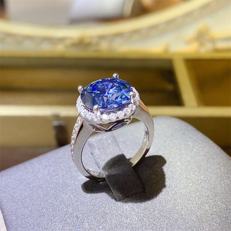Blue Moissanite Halo Ring for Women, Round Cut Engagement Ring, 1 Carat 2 Carat 3 Carat 5 Carat Promise Ring – view 2