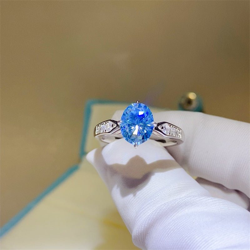 Blue Moissanite Ring for Women, Round Solitaire Style Ring with Side Accent Detail, Size 9-20 – view 2