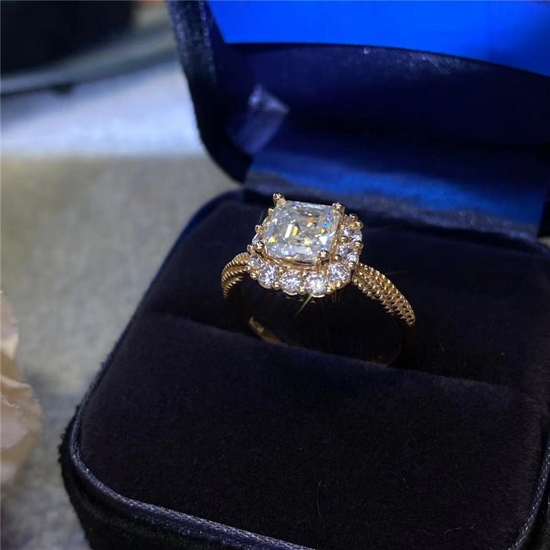 Asscher-Cut Moissanite Halo Ring, Rose Tone Square Stone Ring, Sizes 8-19 – view 2