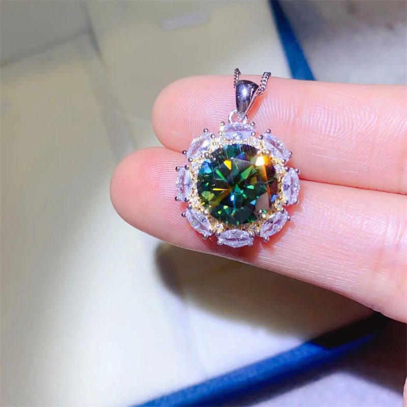 Flower Moissanite Pendant Necklace for Women, Green White Pink, 2ct 3ct 5ct Halo – view 2