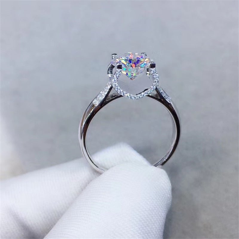 Moissanite Ring for Women, Solitaire Engagement Ring with Pavé Band, 0.5ct to 3ct – view 2