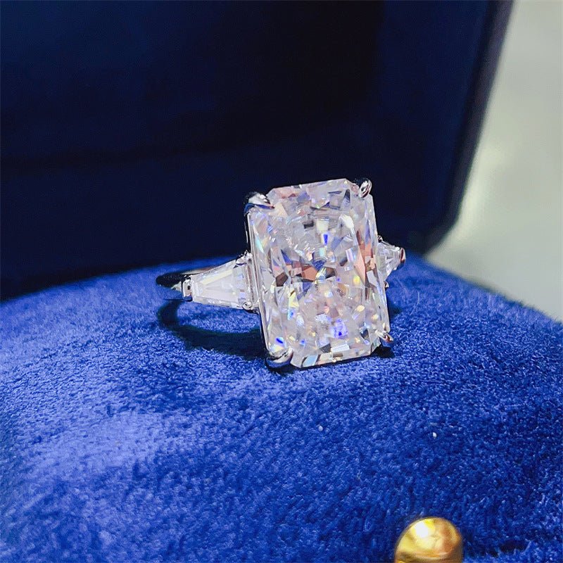 Radiant Cut Moissanite Three Stone Ring for Women, Geometric Rectangle Engagement Style Ring, 3CT 5CT 10CT, US Size 4-9 – view 2