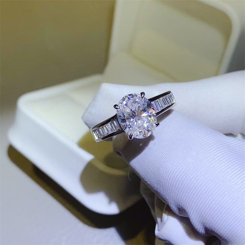 Oval Moissanite Ring with Baguette Side Stones, Vintage Style Engagement Ring for Women – view 2