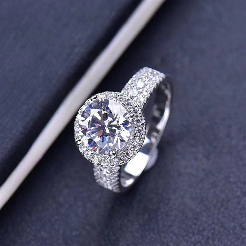 2 Carat Round Halo Moissanite Ring for Women, Pavé Band Engagement Ring, Sizes 9-19 – view 2