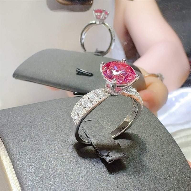 Pink Moissanite Halo Ring for Women, 2 Carat or 3 Carat Engagement Style Ring – view 2