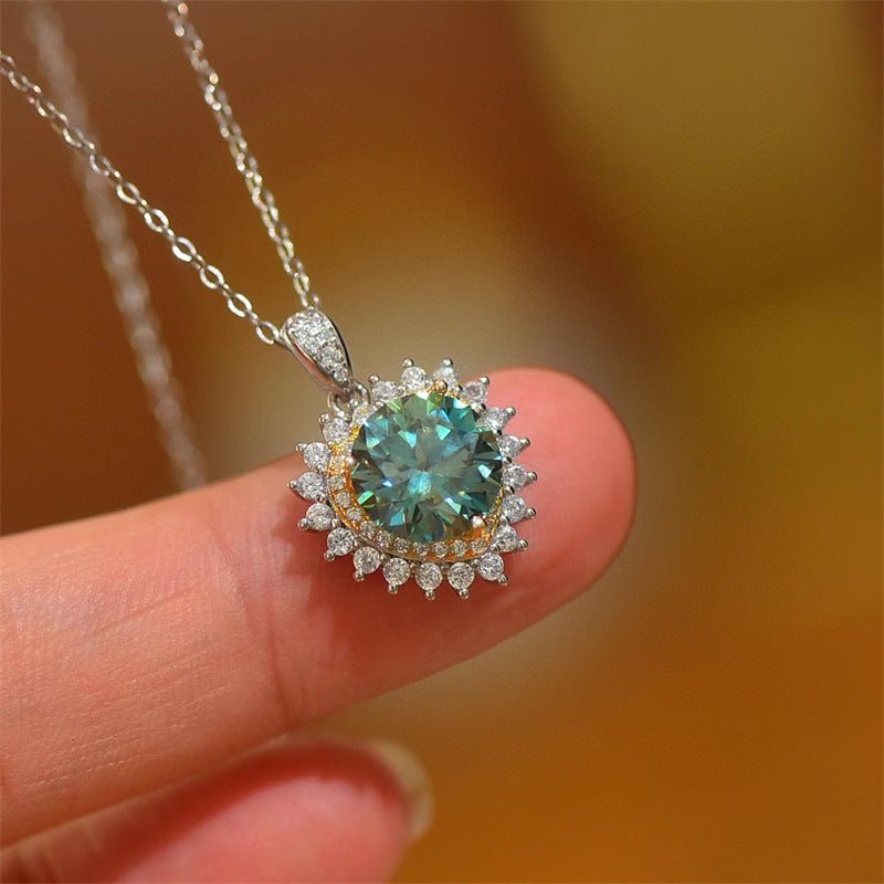 3 Carat Green Moissanite Necklace Halo Pendant Chain for Women – view 2