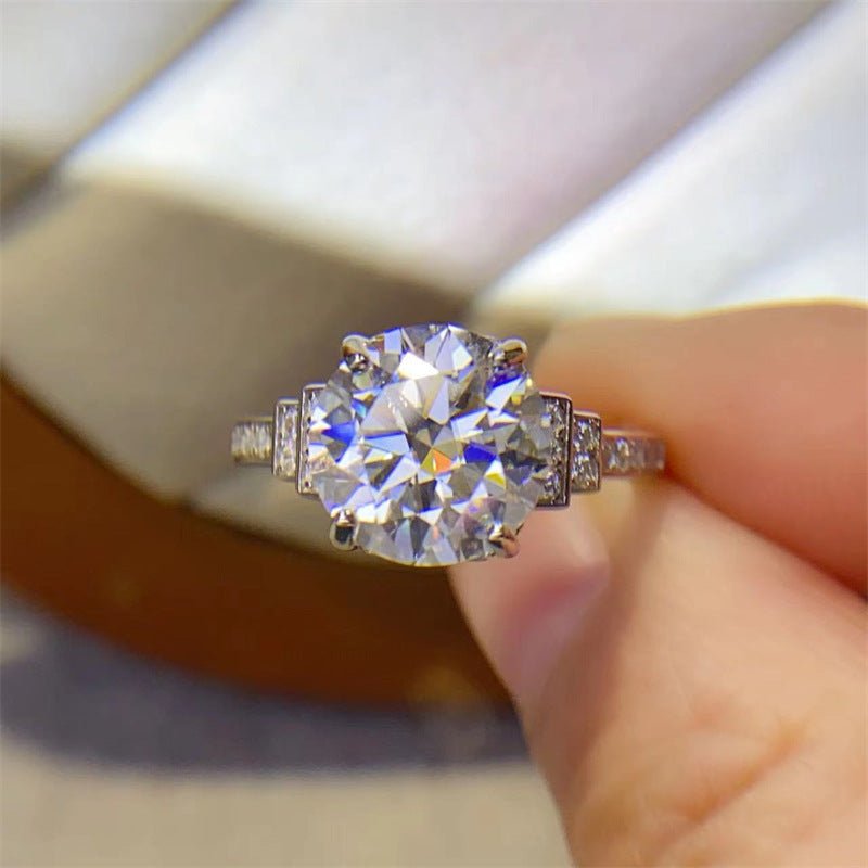 5 Carat Moissanite Ring, Round Cut Six-Prong AU750, Geometric Band, Sizes 9-19 – view 2