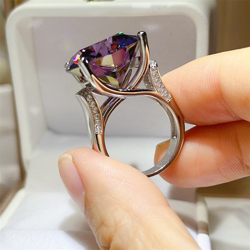 Purple Moissanite Ring for Women – Oversized Round Solitaire Statement Engagement Style Ring – view 2