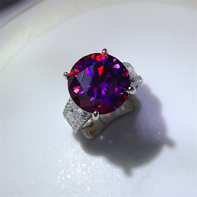 10 Carat Moissanite Ring with Triple Row Pavé Band, Round Statement Engagement Ring – view 14