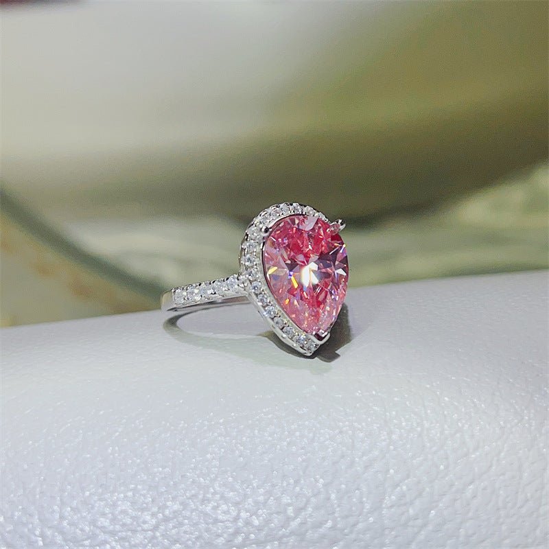 Pear Shaped Moissanite Halo Ring for Women, Pink & Blue Stone Engagement Ring, 1 Carat 2 Carat 5 Carat Promise Ring – view 2