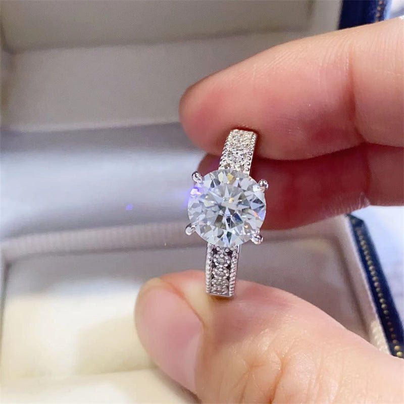 2 Carat Moissanite Ring for Women, Round Solitaire Engagement Ring with Side Stones – view 2