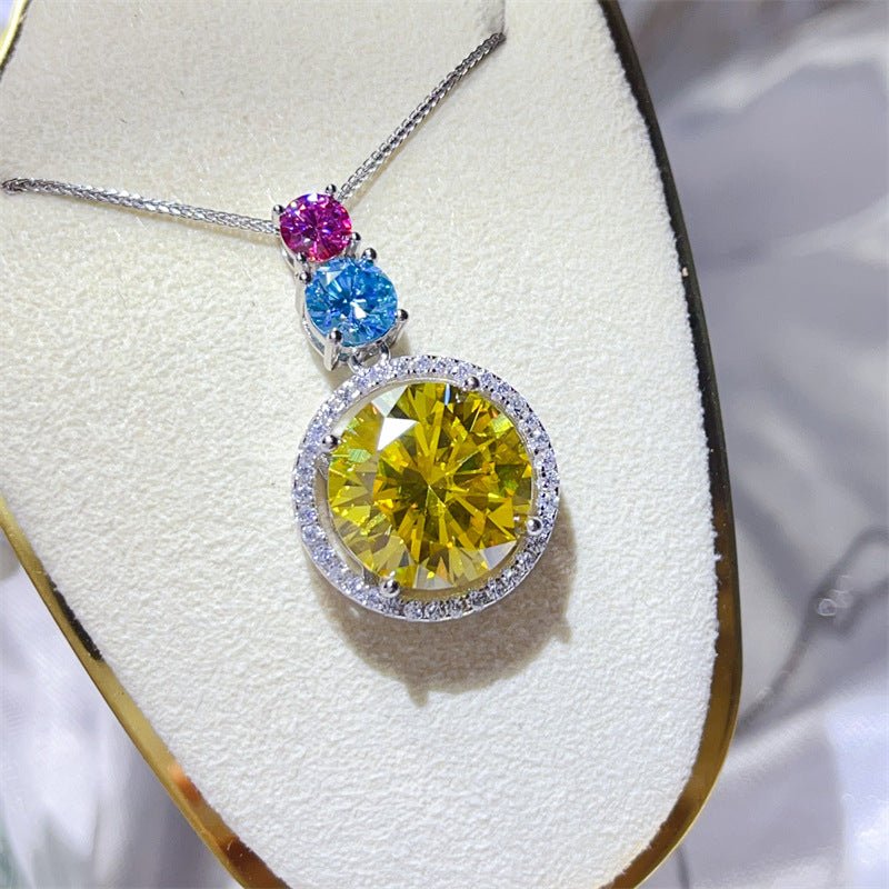 11.5 Carat Colorful Moissanite Pendant Necklace with Halo Chain – view 2