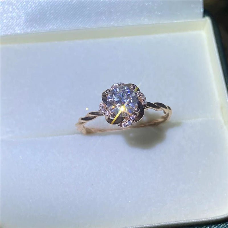 Moissanite Floral Solitaire Ring for Women, Rose Bloom Twist Engagement Style Ring, Sizes 8-19 – view 2