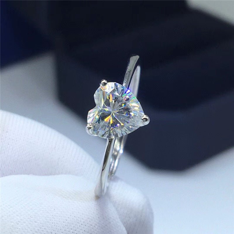 Heart Moissanite Ring, Adjustable Open Band Solitaire Promise Engagement Ring, Heart-Cut Ring for Women – view 2