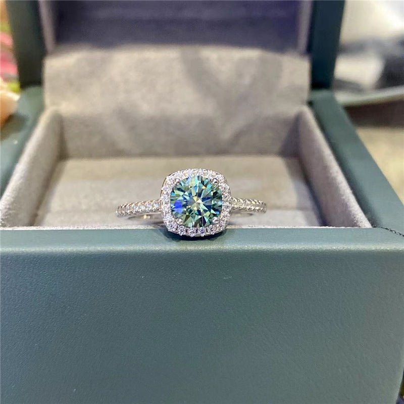 Green Moissanite Halo Ring for Women, Cushion Cut Solitaire Engagement Ring, Promise Ring, Available in 0.5 to 5 Carat Looks – view 2