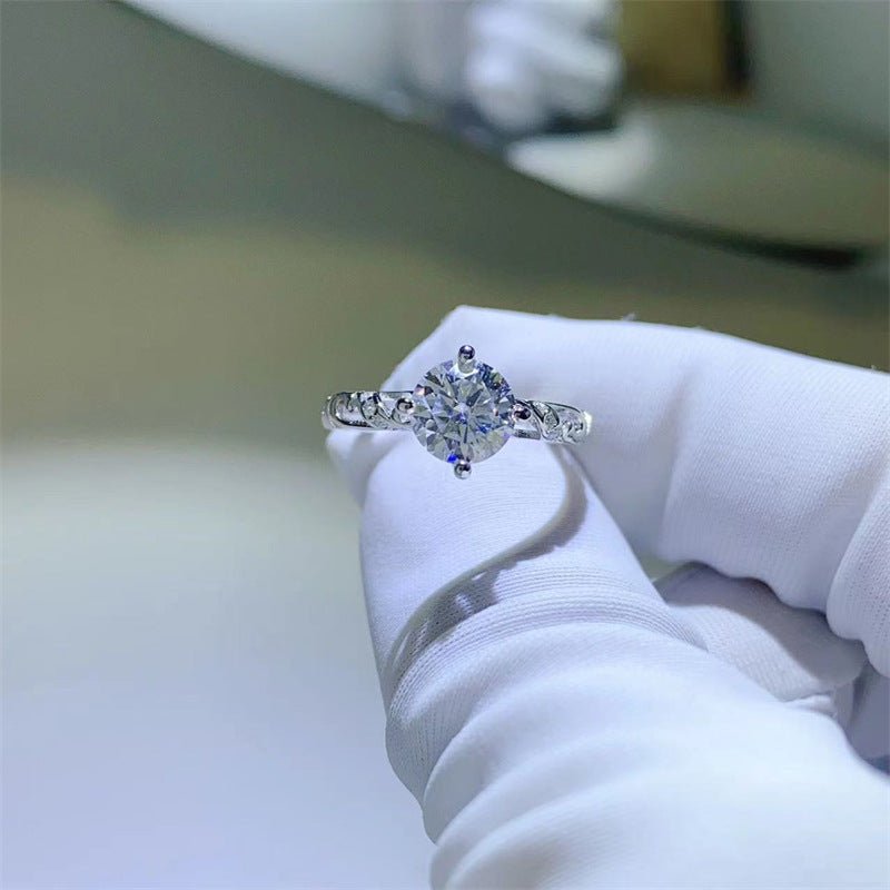 1 Carat Moissanite Ring for Women, Round Solitaire Engagement Ring with Pavé Accent Band – view 2
