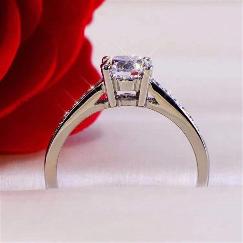 1 Carat Moissanite Ring for Women, Round Cut Four-Prong Solitaire Pave Band Engagement Ring – view 2