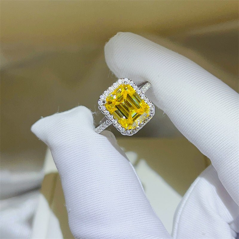 3 Carat Yellow Emerald Cut Moissanite Halo Ring for Women – view 2