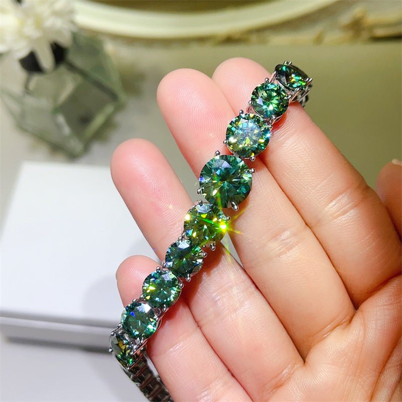 Green Moissanite Tennis Bracelet for Women - Round Cut Statement Bracelet, 15cm 16cm 17cm 18cm – view 2