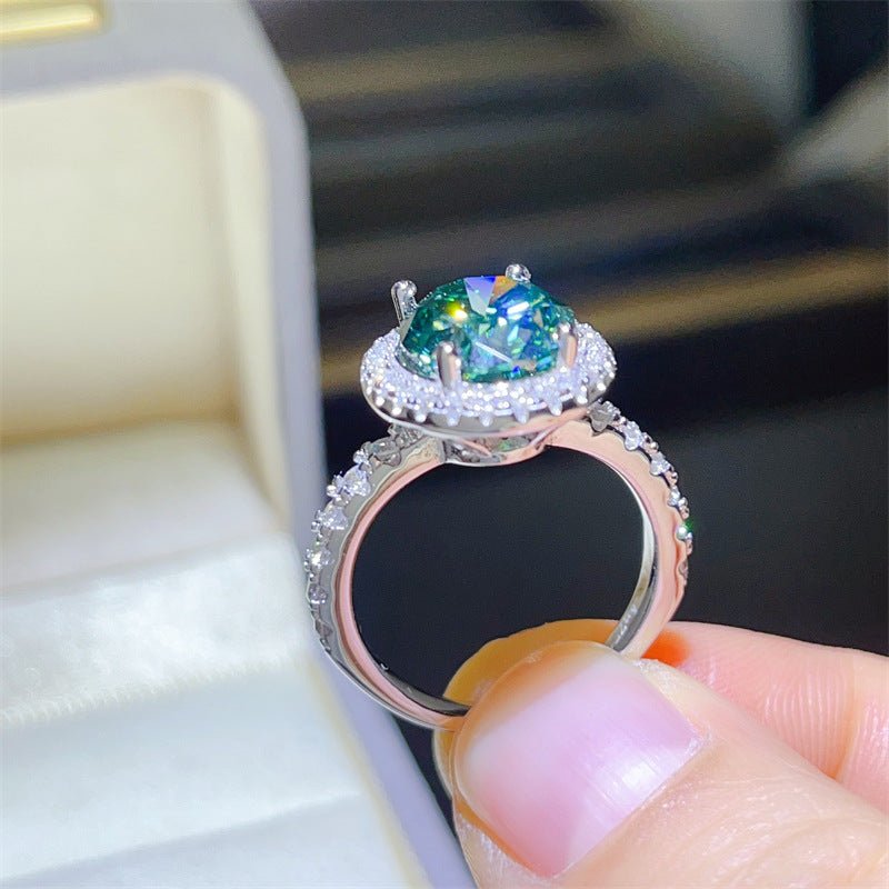 Green Moissanite Halo Ring for Women, Oval Cut Micro Pave Engagement Ring, 1CT 2CT 3CT 5CT – view 2