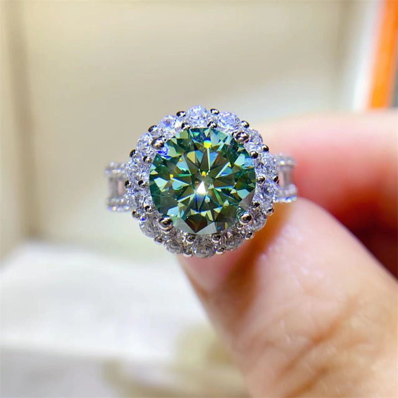3 Carat Green Moissanite Halo Ring for Women, Round Geometric Engagement Style Ring, Sizes 8-19 – view 2