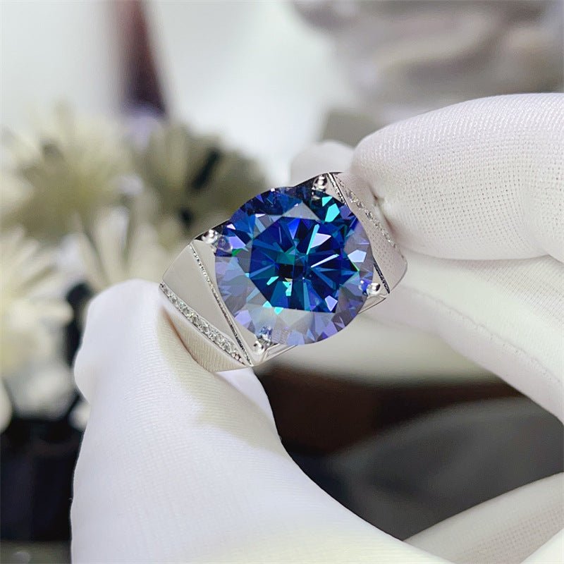 Men's Blue Moissanite Statement Ring – image 1