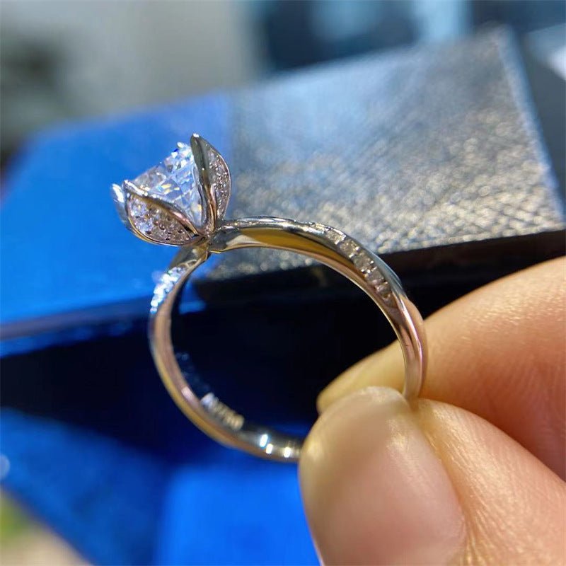 Flower Bud Moissanite Ring for Women, Adjustable Open Band Promise Engagement Ring – view 2