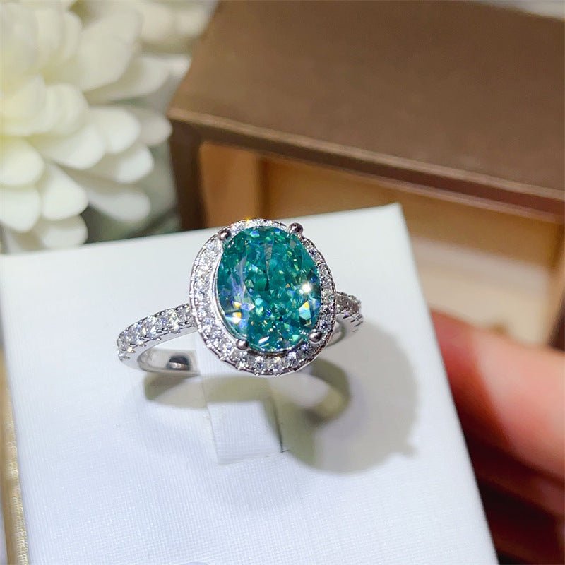 5 Carat Oval Mint Green Moissanite Halo Ring for Women – view 2