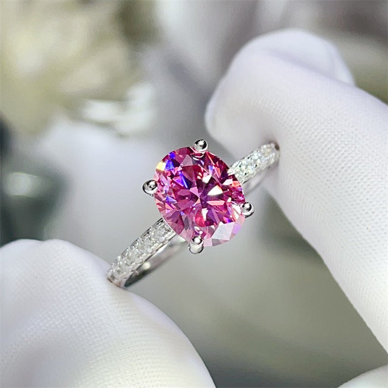 Pink Oval Moissanite Ring for Women, Classic Pavé Band Engagement Ring, 1 Carat or 2 Carat – view 2