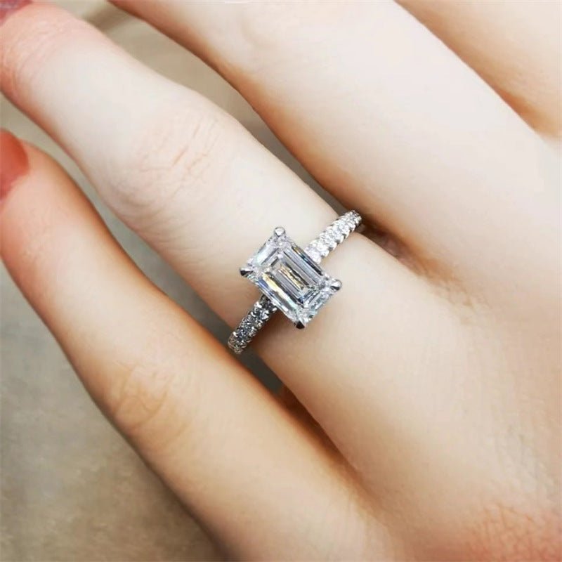 Rectangular Cut Moissanite Ring for Women, D Color Pavé Engagement Promise Ring – view 2