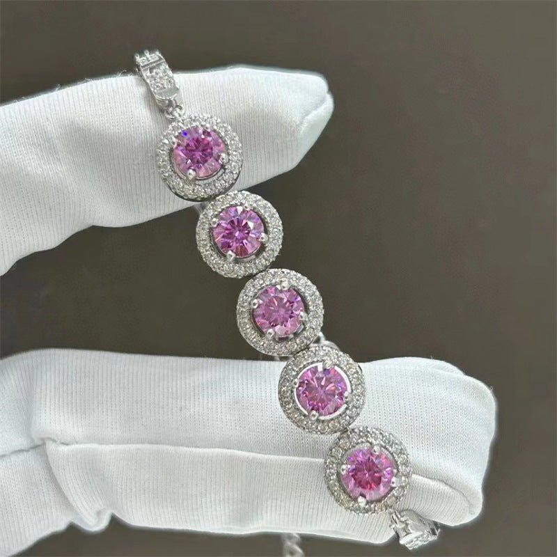 Pink VVS1 Moissanite Tennis Bracelet for Women, White-Tone Halo Link Bracelet – view 2