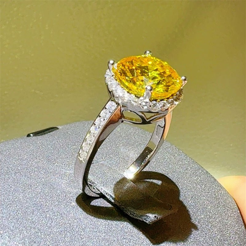 5 Carat Yellow Moissanite Halo Ring for Women, Round Cut Micro Pave U-Shape Engagement Ring – view 2