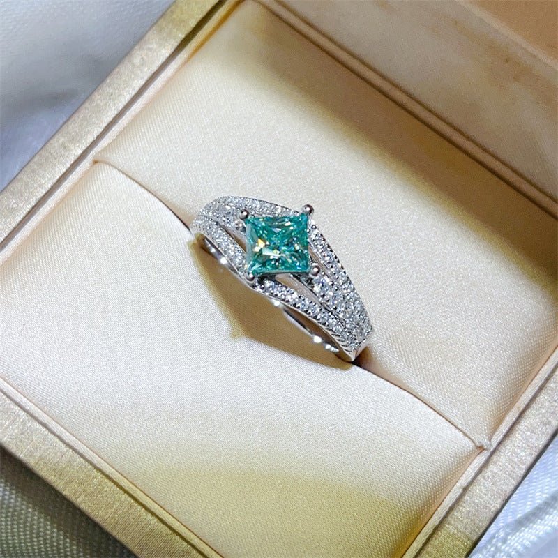 Green Princess Cut Moissanite Halo Ring for Women, 1 Carat Engagement Ring Style – view 2