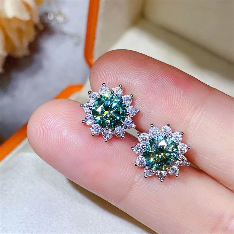 Green Moissanite Sunflower Jewelry Set, Pendant, Ring & Earrings – view 2