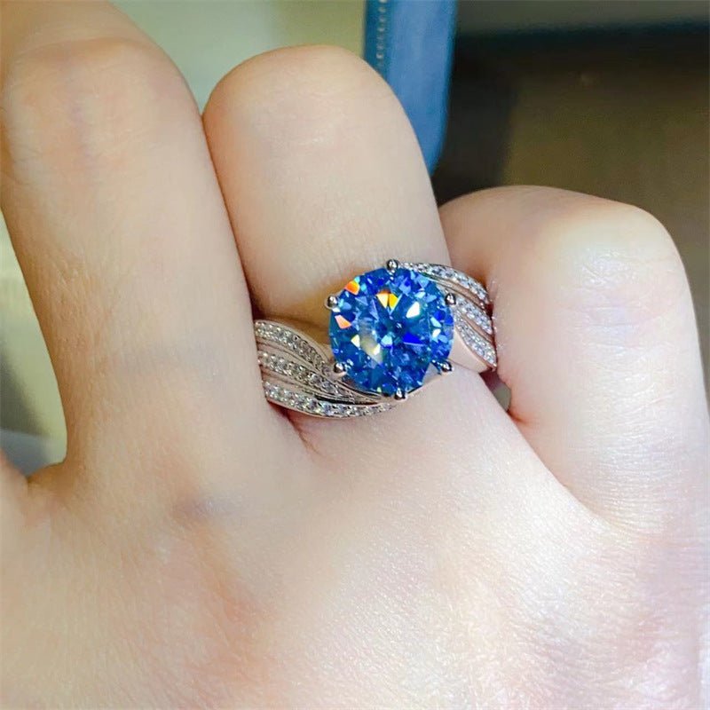 Blue Moissanite Halo Ring for Women, 3 Carat or 5 Carat Floral Crossover Engagement Ring – view 2
