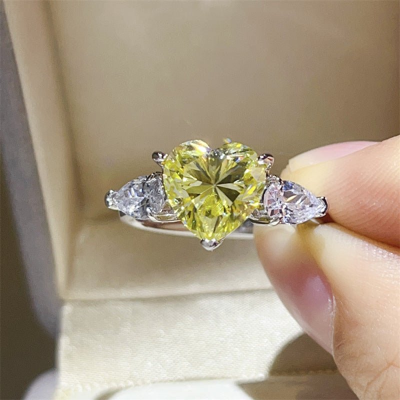 Yellow Heart Moissanite Ring for Women, Three-Stone Engagement Ring, 1 Carat 2 Carat 3 Carat Ring – view 2